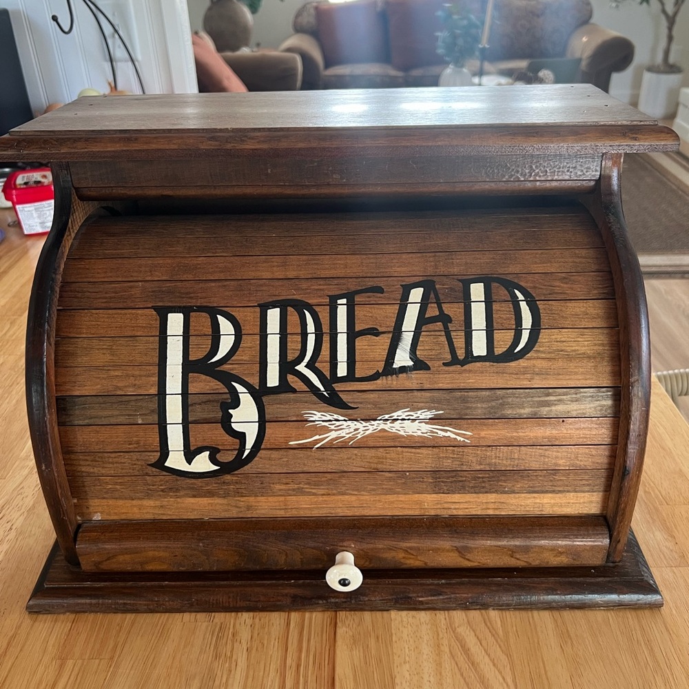 Rustic Wooden Bread Box with Roll-Top